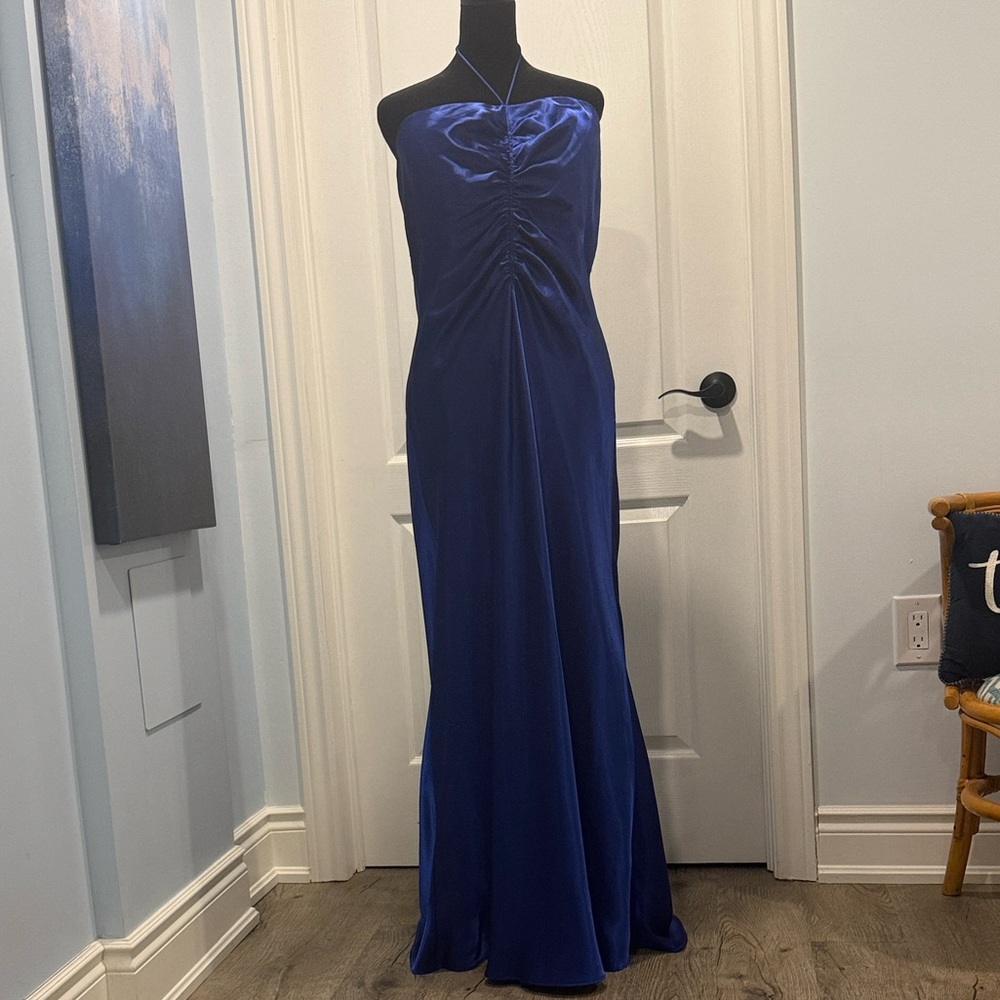 Y2K Wendye Chaitin Royal Blue  Satin Halter Dress